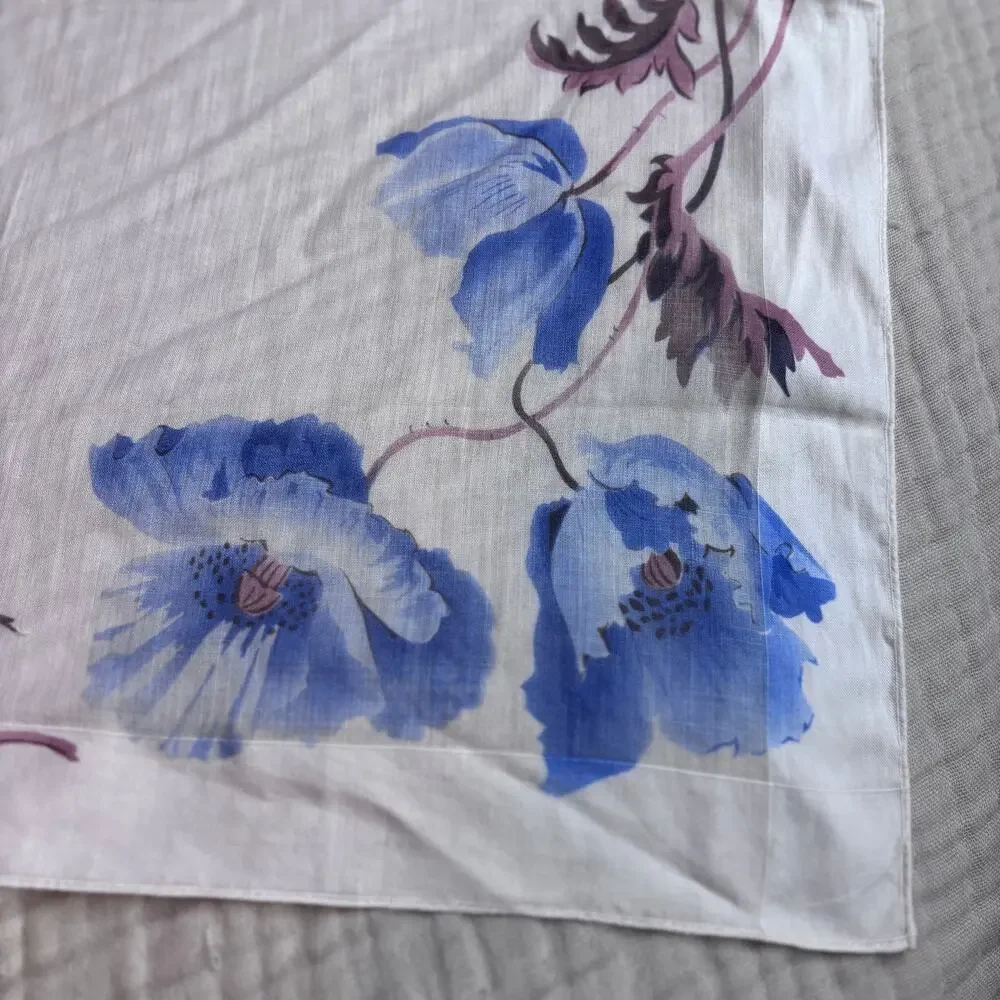 Vintage Floral Scarf Blue White Handkerchief Scarf Cottagecore Scarf Romantic